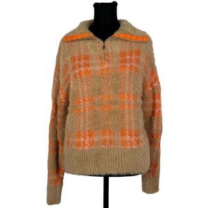 Broadway 38 Knit Houndstooth 1/4 Zip Cropped Fuzzy Sweater - Women’s M